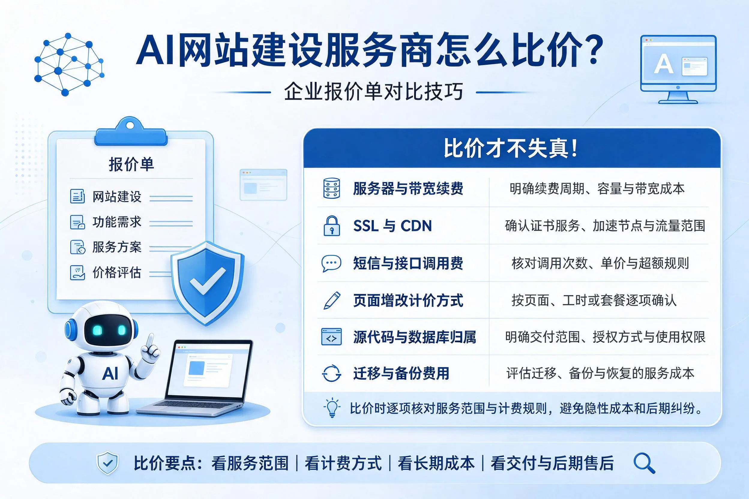 AI网站建设服务商怎么比价?泸州企业报价单对比技巧