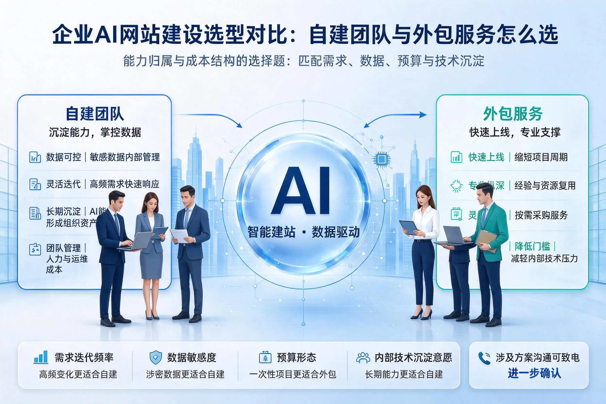 泸州企业AI网站建设选型对比:自建团队与外包服务怎么选